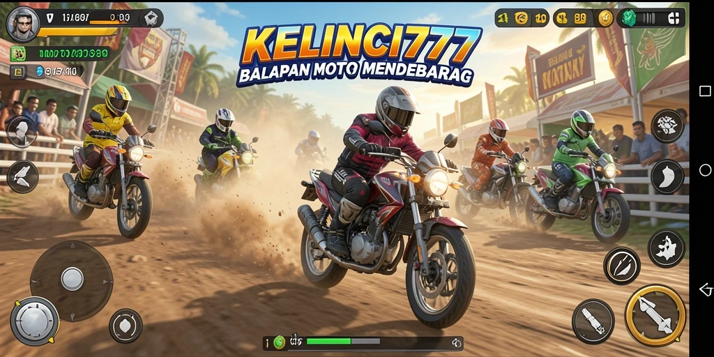 Tangkapan layar utama KELINCI777 menampilkan balapan motor yang seru di lintasan.