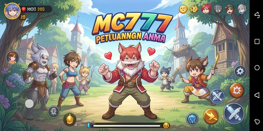 Tampilan seru dari gameplay MC777 yang penuh aksi dan karakter Anime.
