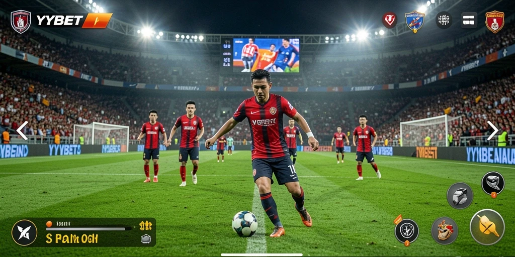 Tangkapan layar utama YYBET menampilkan aksi seru permainan sepak bola.